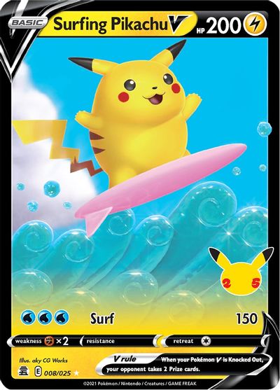 Surfing Pikachu V 008/025 Celebrations 25th Anniversary